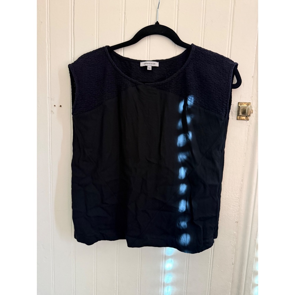 Surface to Air Womens Mixed‎ Media Knit Yoke Sleeveless Top Navy Blue Size 36
